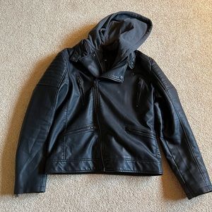Express leather jacket with removable hood